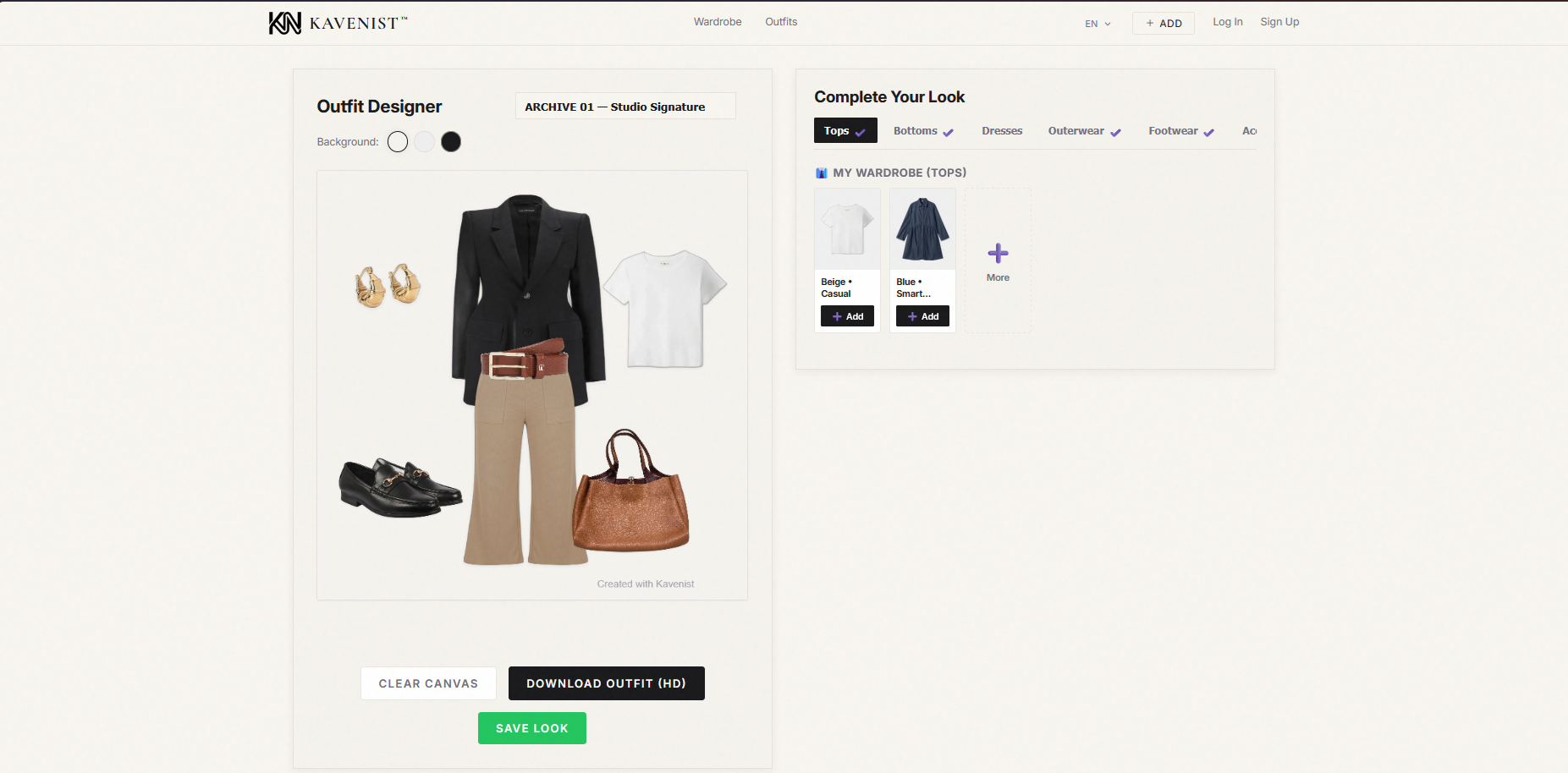 Kavenist Outfit Canvas Studio Interface